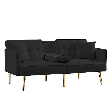 F.c Design Velvet Futon Sofa Bed With Gold Metal Legs - Luxurious And ...