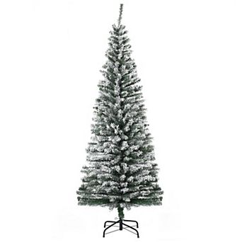 HOMCOM 6ft Slim Unlit Pine Snow Flocked Artificial Christmas Hinged PVC Tree