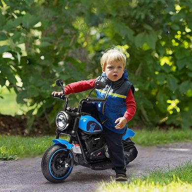 6v Kids Motorcycle W/ Training Wheels, One-button Start, Blue