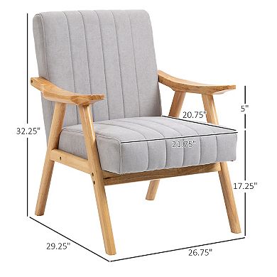 Homcom Modern Accent Chair With Wood Legs, Light Gray