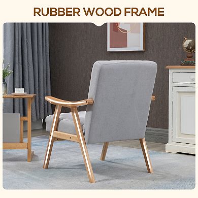 Homcom Modern Accent Chair With Wood Legs, Light Gray