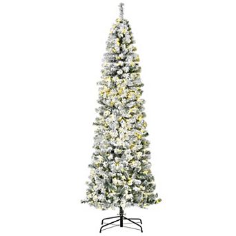 7.5' Pre-lit Hinged Snow Flocked Pencil Artificial Christmas Tree W/ Led Lights