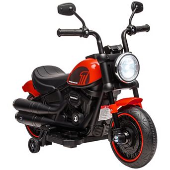 6v Kids Motorcycle W/ Training Wheels, One-button Start, Red