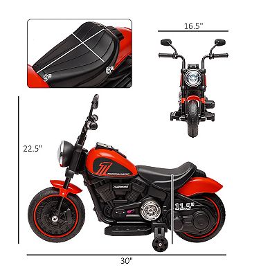 6v Kids Motorcycle W/ Training Wheels, One-button Start, Red