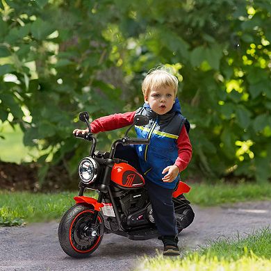 6v Kids Motorcycle W/ Training Wheels, One-button Start, Red