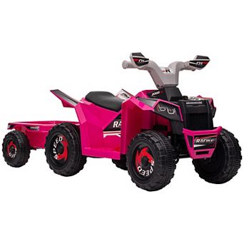 6v Kids Atv Quad Car With Back Trailer, Forward Backward Pink
