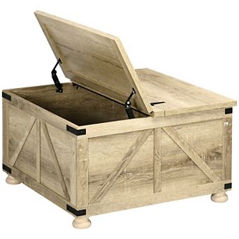 Homcom Coffee Table With Flip Top Hidden Storage, Square Center Table Oak