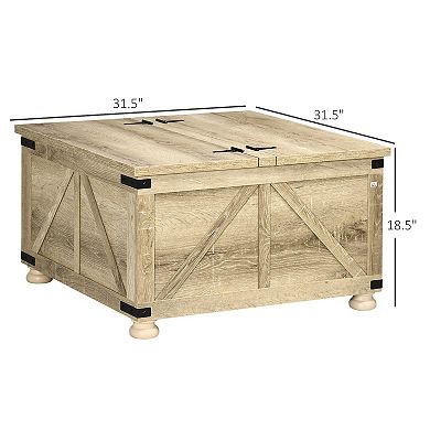 Homcom Coffee Table With Flip Top Hidden Storage, Square Center Table Oak