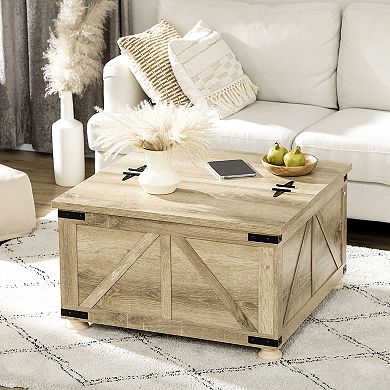 Homcom Coffee Table With Flip Top Hidden Storage, Square Center Table Oak