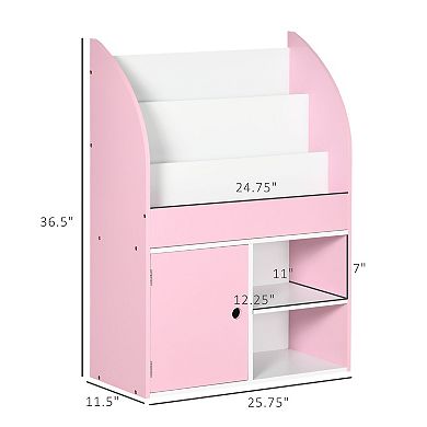 Qaba Toy Storage Organizer With Cabinet, Kids Bookshelf, Pink