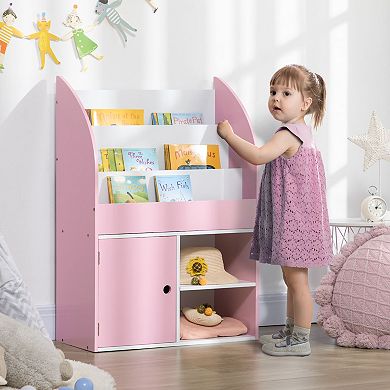 Qaba Toy Storage Organizer With Cabinet, Kids Bookshelf, Pink