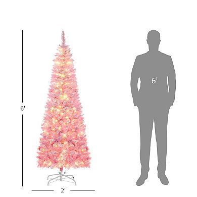 HOMCOM 6ft Pencil Artificial Christmas Tree with LED Lights