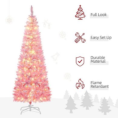 HOMCOM 6ft Pencil Artificial Christmas Tree with LED Lights