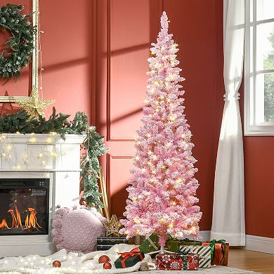 HOMCOM 6ft Pencil Artificial Christmas Tree with LED Lights
