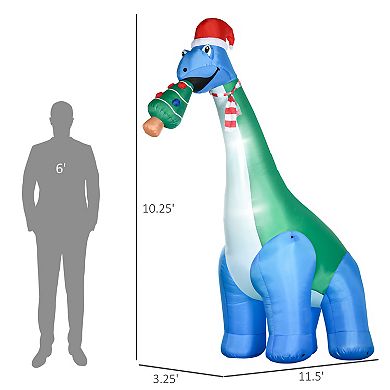 Homcom 11ft Long Christmas Inflatable Dinosaur With Christmas Tree In Mouth