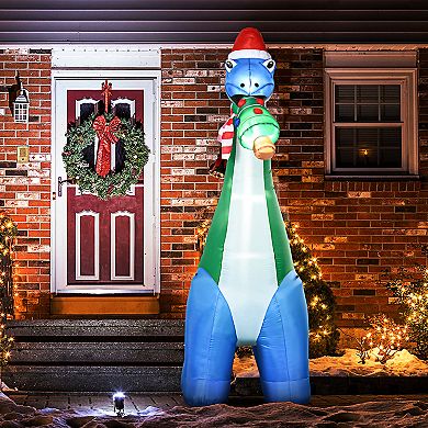 Homcom 11ft Long Christmas Inflatable Dinosaur With Christmas Tree In Mouth