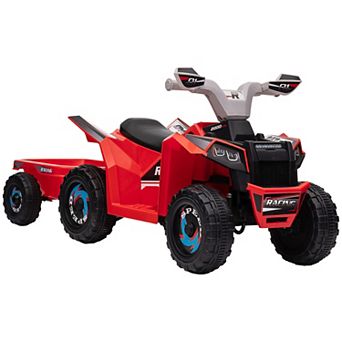 6v Kids Atv Quad Car With Back Trailer, Forward Backward Red