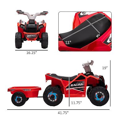 6v Kids Atv Quad Car With Back Trailer, Forward Backward Red