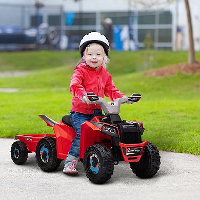 6v Kids Atv Quad Car With Back Trailer, Forward Backward Red