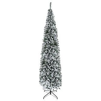 9' Artificial Snow Flocked Christmas Holiday Pencil Tree Winter Xmas Decoration