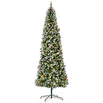 9 Ft Pre-lit Christmas Tree White Snow Flocked Holiday Decoration W/ Led Lights