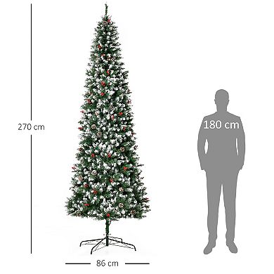 9 Ft Pre-lit Christmas Tree White Snow Flocked Holiday Decoration W/ Led Lights