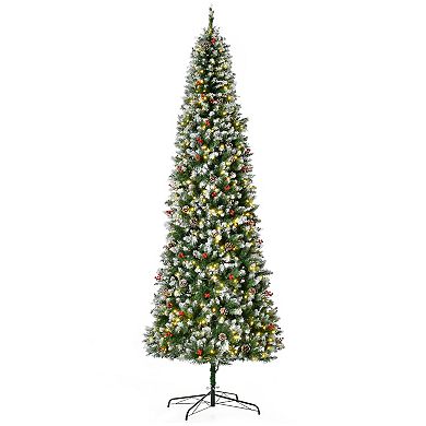 9 Ft Pre-lit Christmas Tree White Snow Flocked Holiday Decoration W/ Led Lights