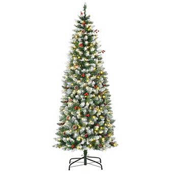6 Ft Pre-lit Christmas Tree White Snow Flocked Holiday Decoration W/ Led Lights