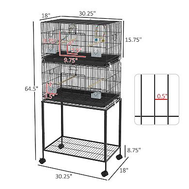 Double Stackable Bird Cage With Stand For Canaries, Lovebirds Finches