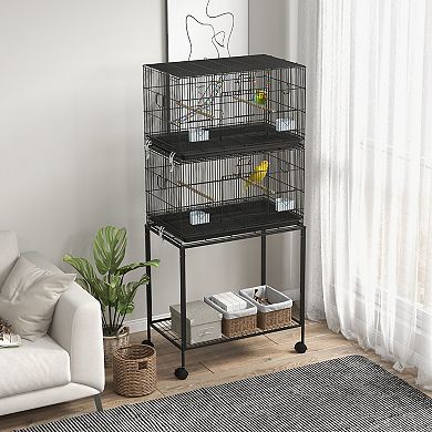 Double Stackable Bird Cage With Stand For Canaries, Lovebirds Finches