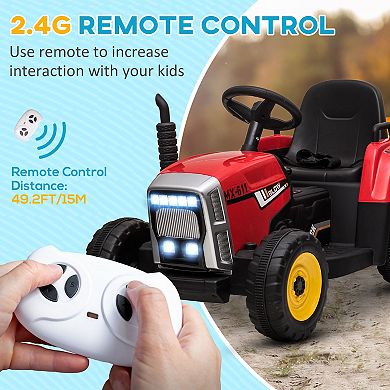 12v Electric Ride On Tractor With Trailer, 25w Dual Motors, Red