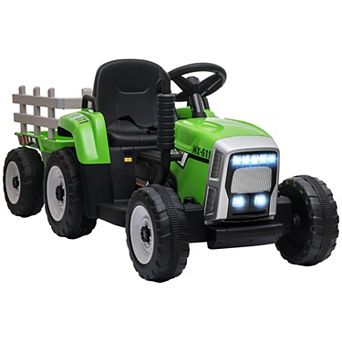 12v Electric Ride On Tractor With Trailer, 25w Dual Motors, Red