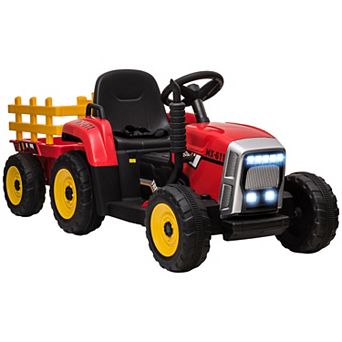 Aosom 12V Electric Ride on Tractor with Trailer, 25W Dual Motors