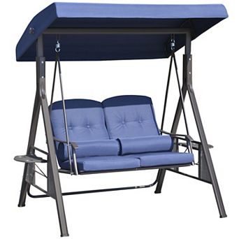 Porch Swing Bench, 2-seat Loveseat, Cushions, Pillows, Adjustable Canopy, Blue