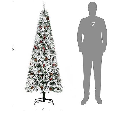 6' Snow Artificial Christmas Tree W/ 600 Tip, Pine Cone, Red Berry, Auto Open