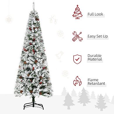 6' Snow Artificial Christmas Tree W/ 600 Tip, Pine Cone, Red Berry, Auto Open