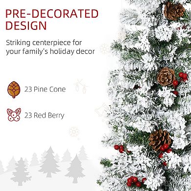 6' Snow Artificial Christmas Tree W/ 600 Tip, Pine Cone, Red Berry, Auto Open