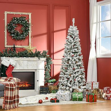 6' Snow Artificial Christmas Tree W/ 600 Tip, Pine Cone, Red Berry, Auto Open