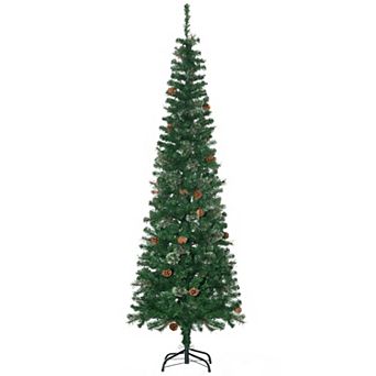 6.5' Pencil Artificial Christmas Tree Holiday Decoration W/ 556 Tips Pine Cones