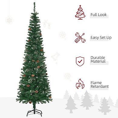6.5' Pencil Artificial Christmas Tree Holiday Decoration W/ 556 Tips Pine Cones