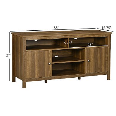 Homcom Tv Cabinet Stand For Tvs Up To 65" With Storage Shelves, Walnut