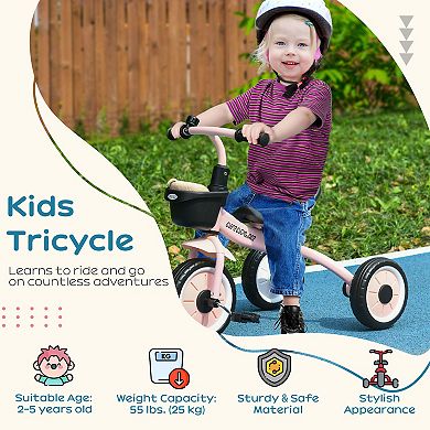 Qaba Tricycle For Kids Age 2-5, Toddler Bike For Girls And Boys, Pink
