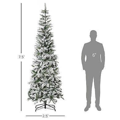 7.5' Artificial White Flocked Christmas Tree Pencil Tree Holiday Home Décor