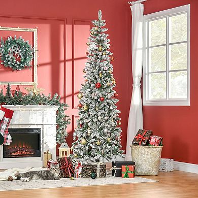 7.5' Artificial White Flocked Christmas Tree Pencil Tree Holiday Home Décor
