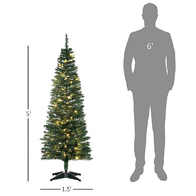 5 Ft Pre-lit Pencil Artificial Christmas Tree With Led Lights And Branch Tips
