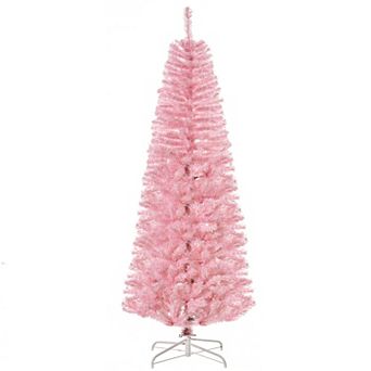 6' Slim Artificial Christmas Holiday Pencil Tree Decoration Pink Xmas Tree