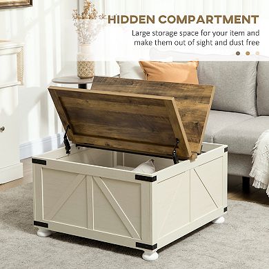 Homcom Coffee Table With Flip Top Hidden Storage, Square Center Table White