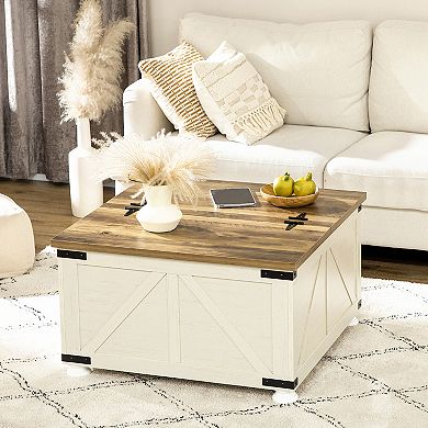 Homcom Coffee Table With Flip Top Hidden Storage, Square Center Table White