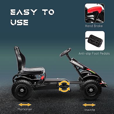 Aosom Kids Pedal Go Kart W/ Adjustable Seat, Rubber Wheels, Black