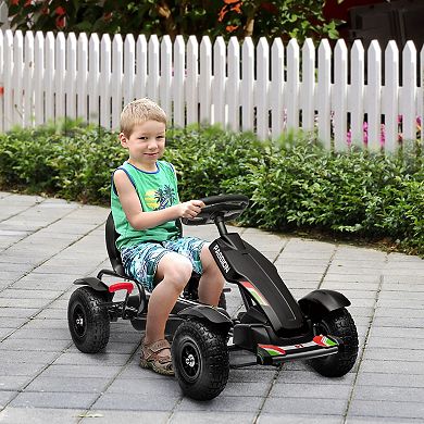 Aosom Kids Pedal Go Kart W/ Adjustable Seat, Rubber Wheels, Black